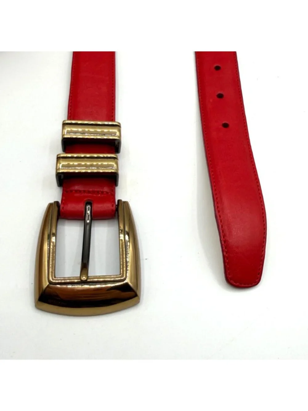 Vintage Brighton Red Leather Belt Brass Buckle #45212 Size M